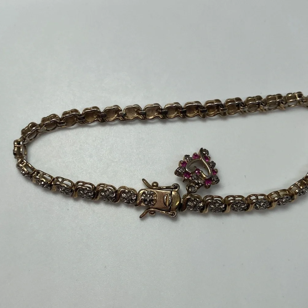 Sterling Silver 925 Heart Crystal Studded Tennis Bracelet ✨7 “